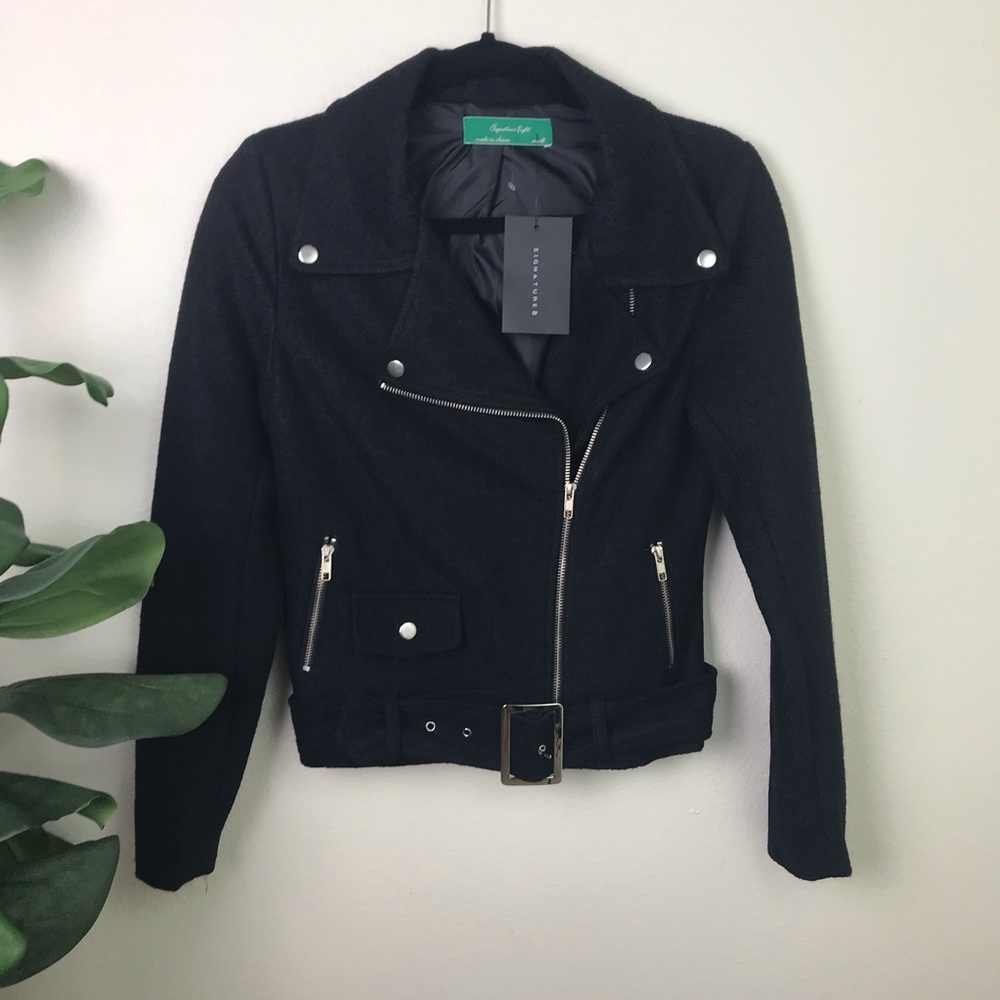 Wool Blend Black Moto Jacket SMALL